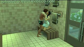 Sims pounding pussy hard in steamy gym sauna! 💦🏋️
