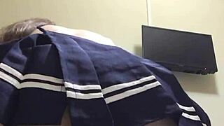 Russian brunette rides dildo reverse cowgirl sucks fingers cum mouth