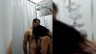 fierce lady gives pov blowjob in steamy shower