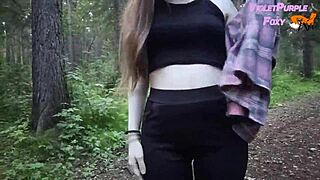 i flash my petite tits nude in risky forest public thrill