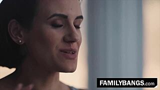 gorgeous milf romy rain tempts penny barber with huge tits lesbian strapon ride in garage 😍🍑💦🔥