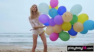 Skinny Italian Milf's Beach Balloon Play Turns Wildly Naughty