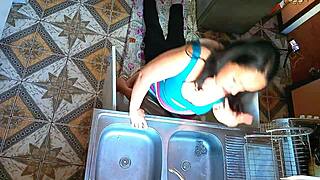 I'm handcuffed in the kitchen, moaning as this rough plumber fucks my unfaithful wife pussy passionately