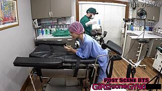 Behind-the-scenes nurse Aria Nicole spreads tits ass in glasses fetish procedure