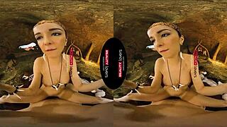 Brunette blows black cock in prehistoric cave reality