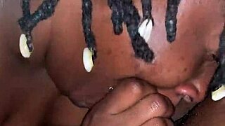 chubby ebony neighbor deepthroats huge cock swallows
