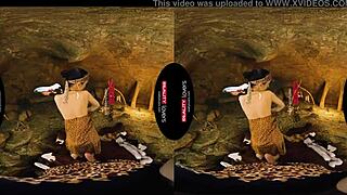 Brunette blows black cock in prehistoric cave reality