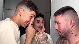 brittany taylor enjoys group play with three guys playfully