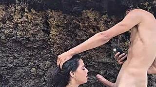 Crossdressing with sexy big ass latina on beach