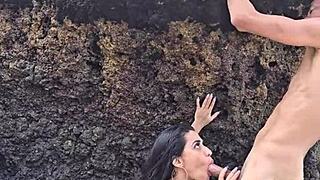 Crossdressing with sexy big ass latina on beach