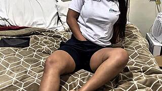 Curvy brunette bends for mature man in leaked video