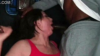 Redhead stepmom gags on BBC blowbang in phone booth domination