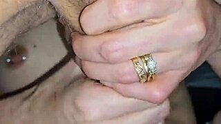 Hey, can you watch this skinny milf in gloves handjob that throbbing cock until it milks?