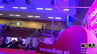 blonde spanish pornstar teases with erotic pole dance at party