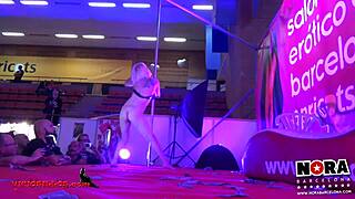 blonde spanish pornstar teases with erotic pole dance at party
