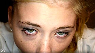 Eighteen year old blonde student Hannah Hays models uniform POV