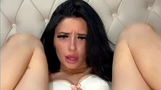 Slutty American student fingers pussy squirting on webcam!