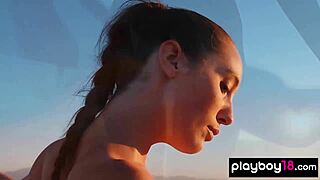 Big natural tits beauty Willa Prescott strips naked posing desert shaved!