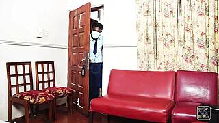 students rip clothes for rough office fuck after school