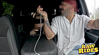 hot latina brunette jerks off uber driver in car cumshot