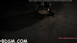 Blindfolded gagged angel's twat stuffed deep with huge toy