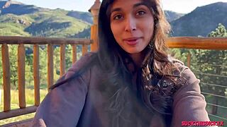 all natural petite teen sucks bfs cock deep in woods swallows cum 😍🌲