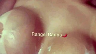 licking every drop he shot on my big tits