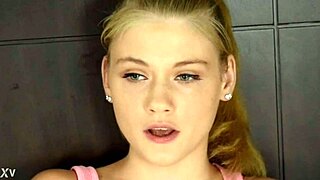 Eighteen year old blonde student Hannah Hays models uniform POV