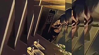 hot shemale strips underwear teasing nude in bathroom mirror