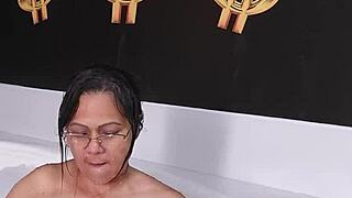 bbw latina milf takes my golden shower in shower tease