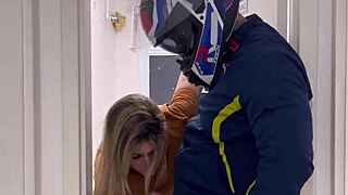 hey motoboy bursts into women's bathroom and pounds her wet pussy hard