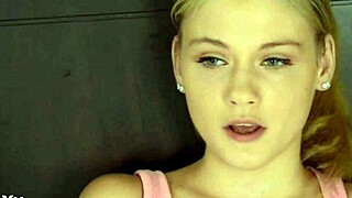 Eighteen year old blonde student Hannah Hays models uniform POV