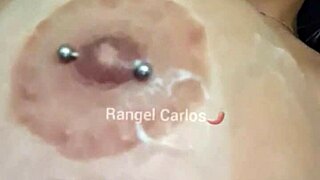 licking every drop he shot on my big tits