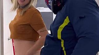 hey motoboy bursts into women's bathroom and pounds her wet pussy hard