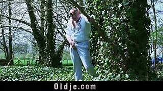 Odd Older Guy Pounds Horny Garden Teen Cowgirl!
