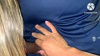 desperate wife flashes pussy outdoors then fucks stranger while hubby hugs