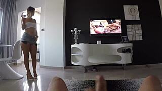 Caught step-sis rides cock in surprise fuck