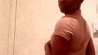 black babe flaunts chocolate ass in bathroom damn