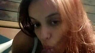 Cute redhead gives her first wet sloppy blowjob