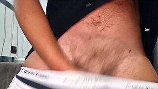 Exhibitionist teases throbbing cock close-up before massive cum blast