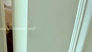 guy spies on girl showering then blowjob cumshot