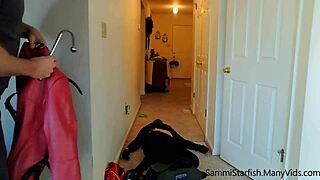 Wife in straitjacket takes messy garage facefuck