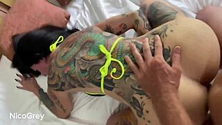 Tattooed emo brunette rims and fucks hard on vacation