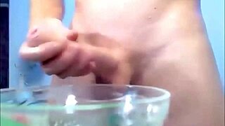 hey check this hung ladyboy jerking her small tits cock to squirt load