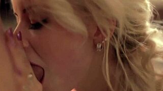 Blonde milf chokes on cock before swallowing every thick facial drop