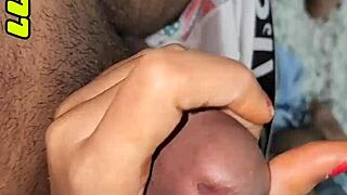 Suggestive girlfriend handjob escalates to tight pussy pounding