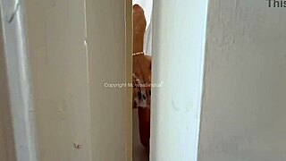 guy spies on girl showering then blowjob cumshot