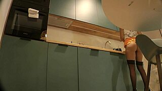 Hey, check out my panties flash in high heels, stockings, and tight miniskirt!