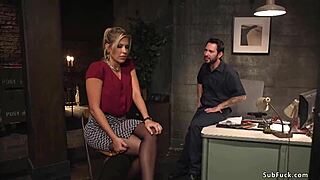 busty blonde bound and gagged on monster cock in rough bdsm deepthroat?