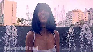 hairy latina babe flashes wet miniskirt nipples ass public outdoor